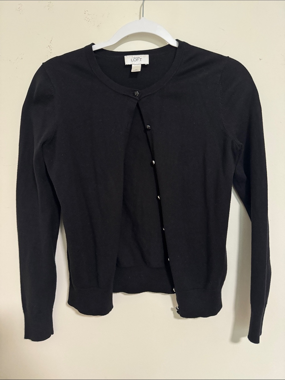 LOFT Black Crewneck Button Cardigan